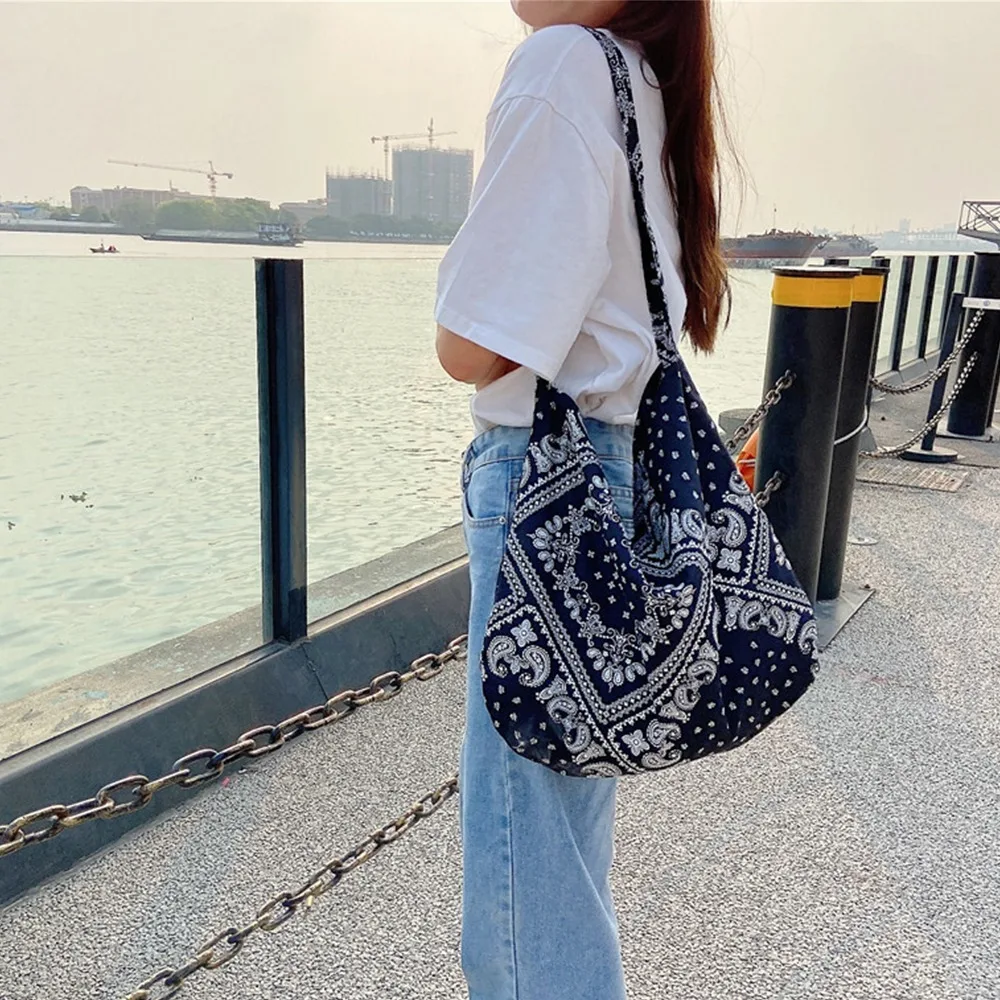 Fashion Women\'s Ethnic Style Canvas Large Capacity Shoulder Bag Shopping Bag Retro Leisure Travel Handbag