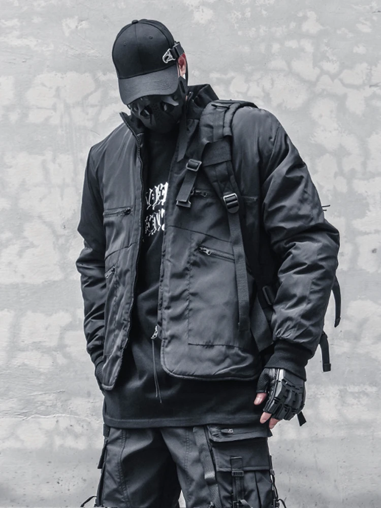

Авангардная темно-зимняя уличная одежда в стиле Techwear High Street, термо- и ветрозащитная куртка на хлопковой подкладке, короткое бейсбольное пальто для мужчин