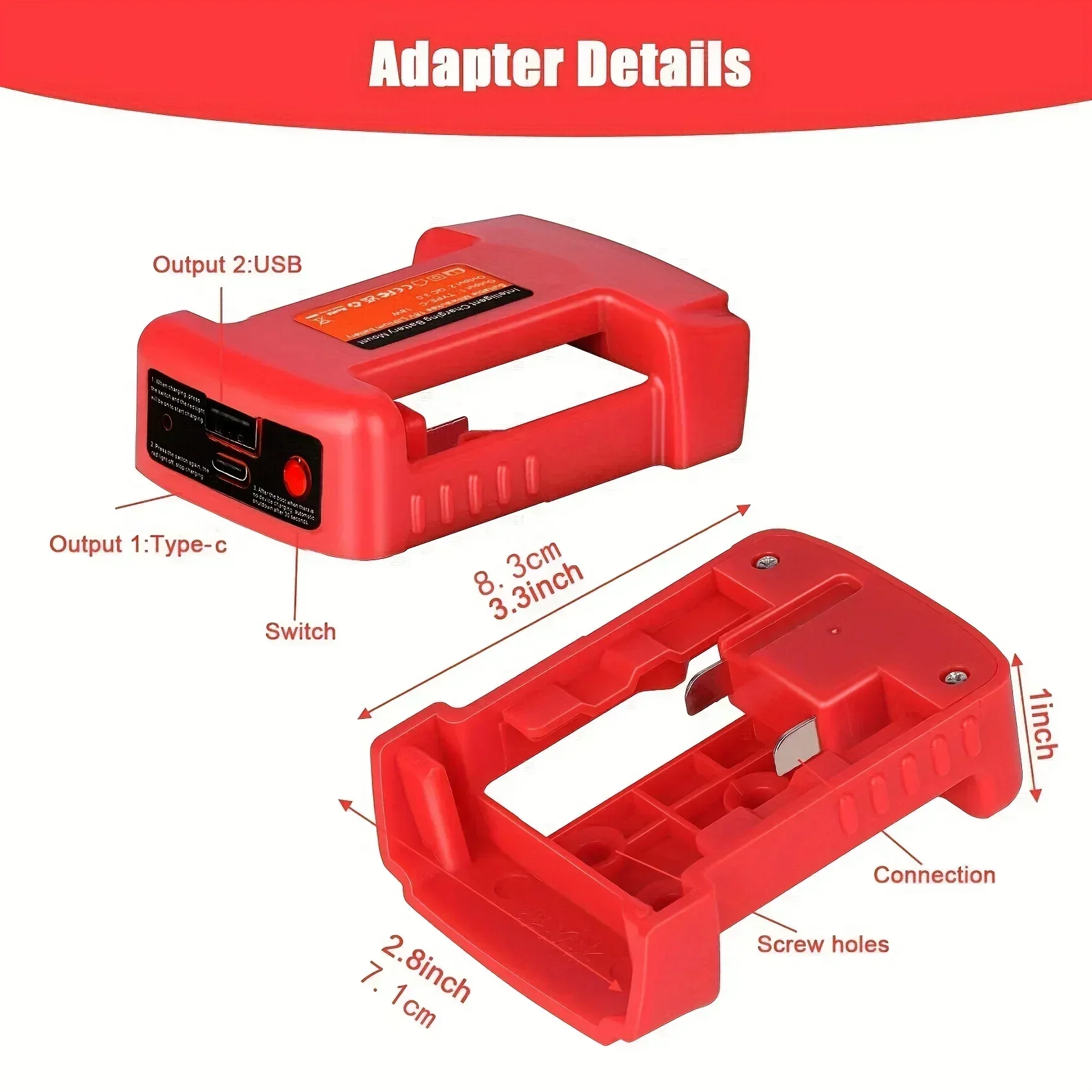 USB Charger Adapter Compatible For Milwaukee M18 18V Battery, Dual Output Port With USB And Type-C Charging Interface