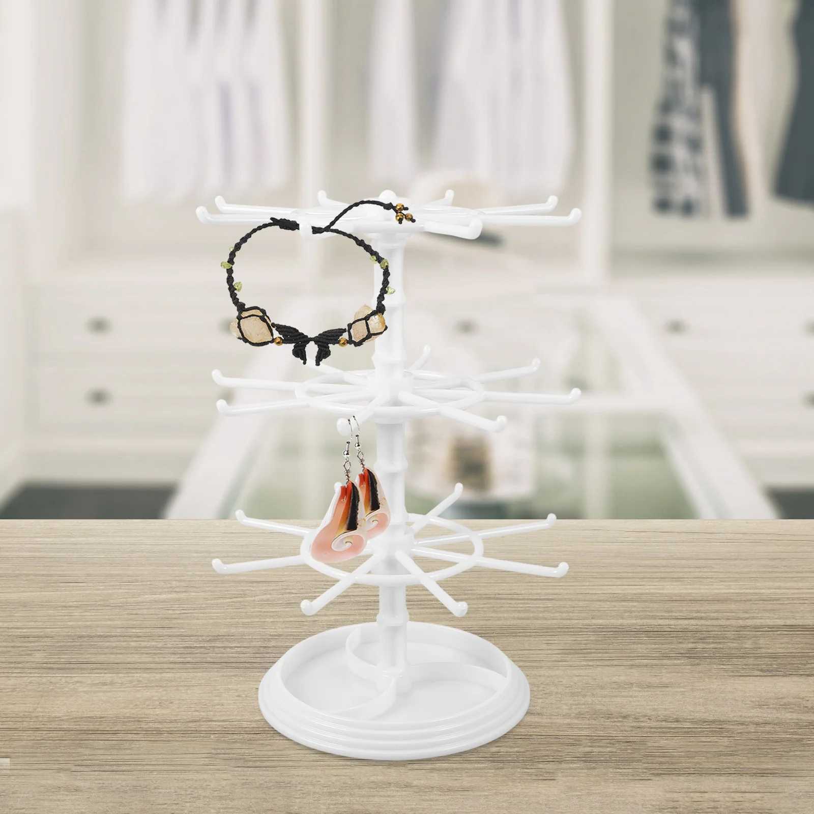 Multi-Layer Rotating Jewelry Holder Organizer Earrings Necklaces Bracelets Stand Compact Storage Display for Vanity Countertop