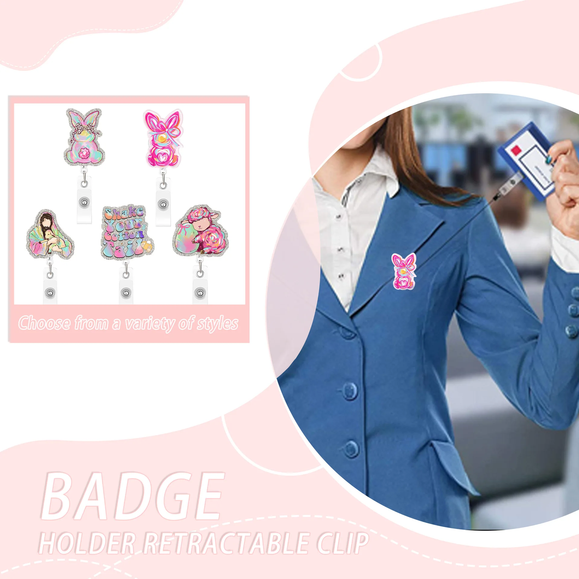 Cartoon Badge Clip Colorful Easter Badge Reel Retractable Id Badge Holder Unique For  Personnel Office Workers Teachers