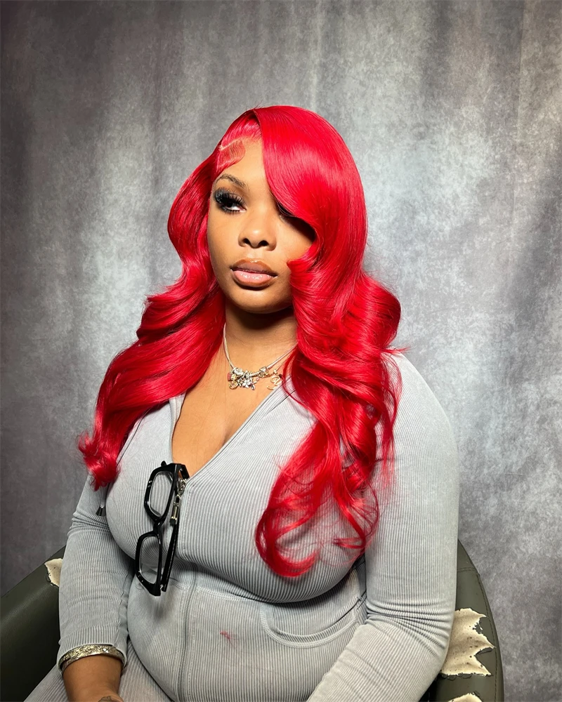 

Ярко-красный парик с волнистыми локонами 13x4 HD с прозрачной кружевной передней частью для женщин, 13x6 бордовый, предварительно прорезанный, из натуральных волос