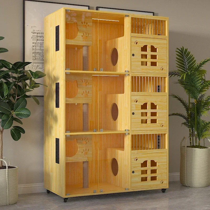

catSunny Villa Household Indoor House Cage Solid Wood Large Space Cabinet