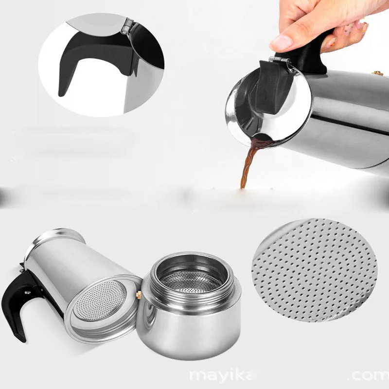 Caffettiera in acciaio inox Mocha Espresso Latte piano cottura strumento percolatore uso domestico