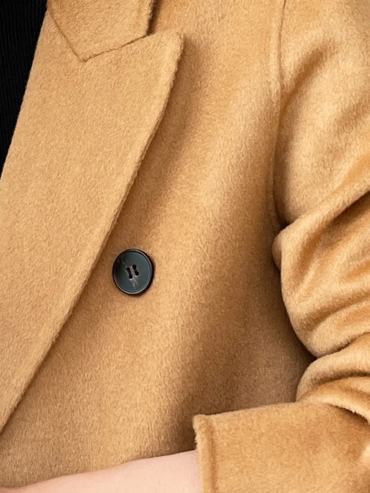 2024 New Wool Coat Women 100% Wool Peak Lapel Overcoat Double-Breasted Autumn Winter Long Jacket Trench Coat Ladies #26
