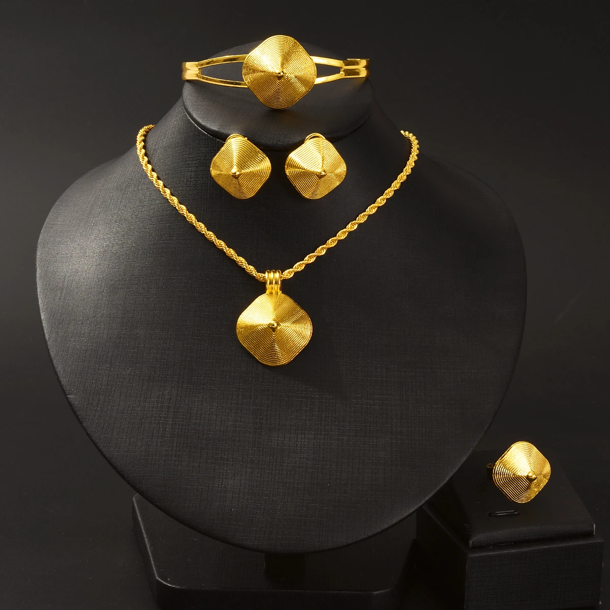 Ethiopian Jewelry sets Pendant Earrings Ring Bracelet 4-piece Sets African Eritrean Wedding Engagement Ethnic Party Gifts #034