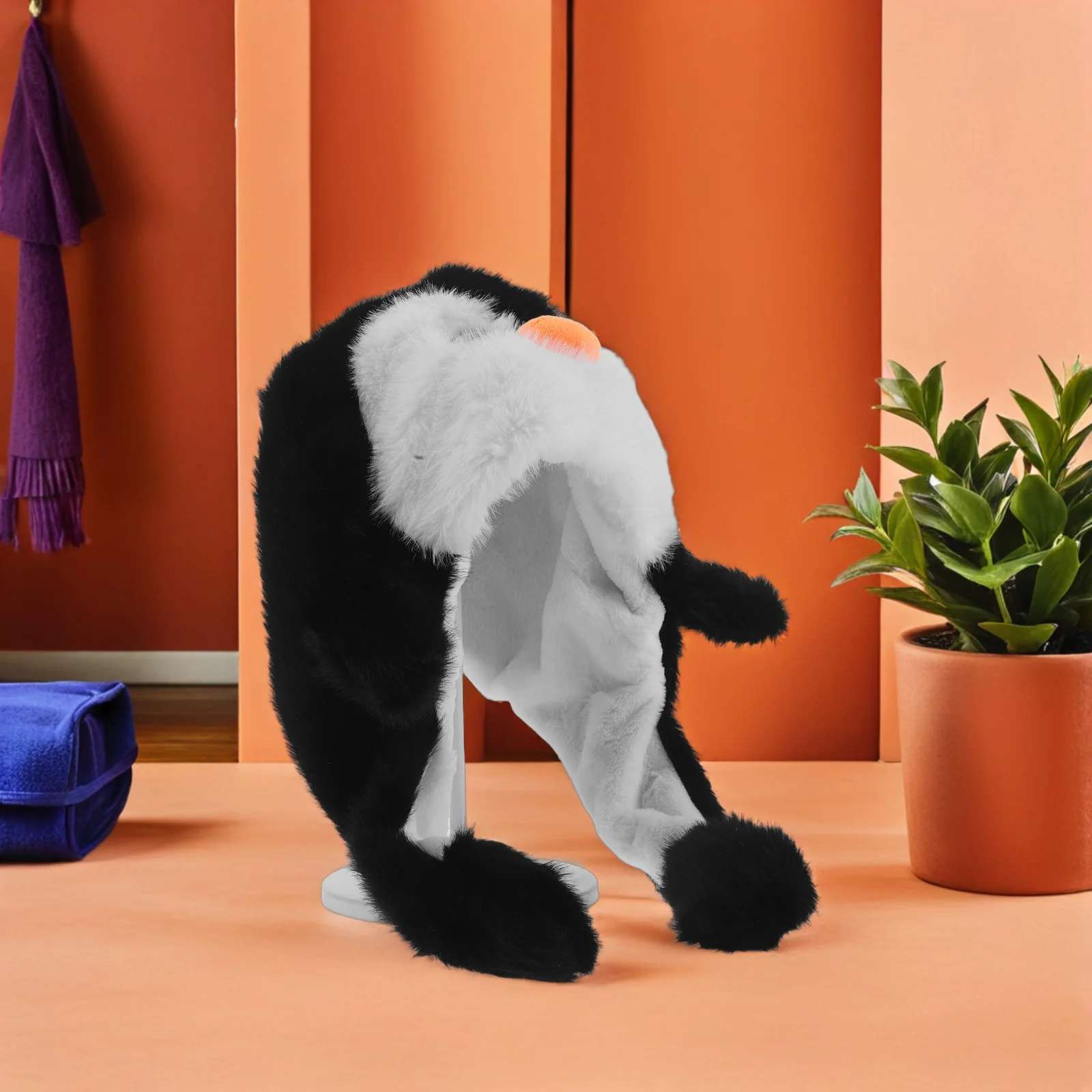 Czapka Pingwin z Ruchomymi Uszami Ciepła Zimowa Czapka Beanie na Zewnątrz Kawaii Czapka z Klapkami na Uszy Czapka Zwierzęca z Ruchomymi Uszami Ocieplacz na Uszy