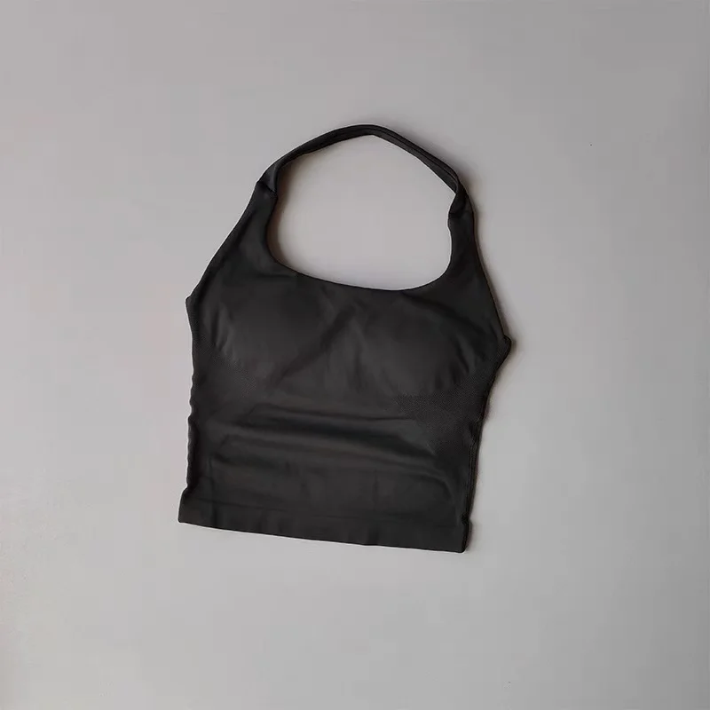 Damen Fitness Neckholder-Tanktop Schnelltrocknend & Atmungsaktiv Langer Yoga-Stil Hochintensiv Rückenfrei mit Eingebautem Gepolstertem BH – Detail 17