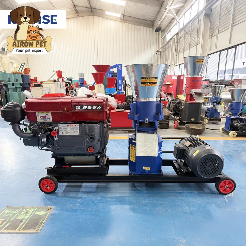 AIROW Dual Power Feed Pellet Machine Electric Motor and Diesel Engine for Farm Poultry Cattle Pig Feed