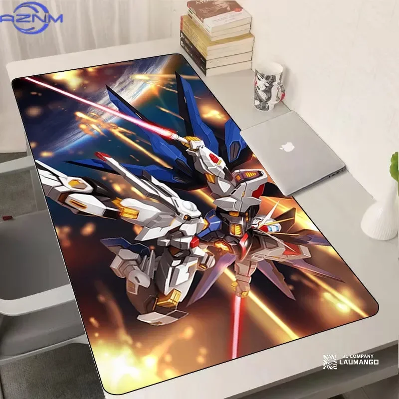 Anime White Blue Mecha Space Battle Print Mouse Pad, Rubber Non-Slip Base, Smooth Surface for Gaming and Office Desktop Computer