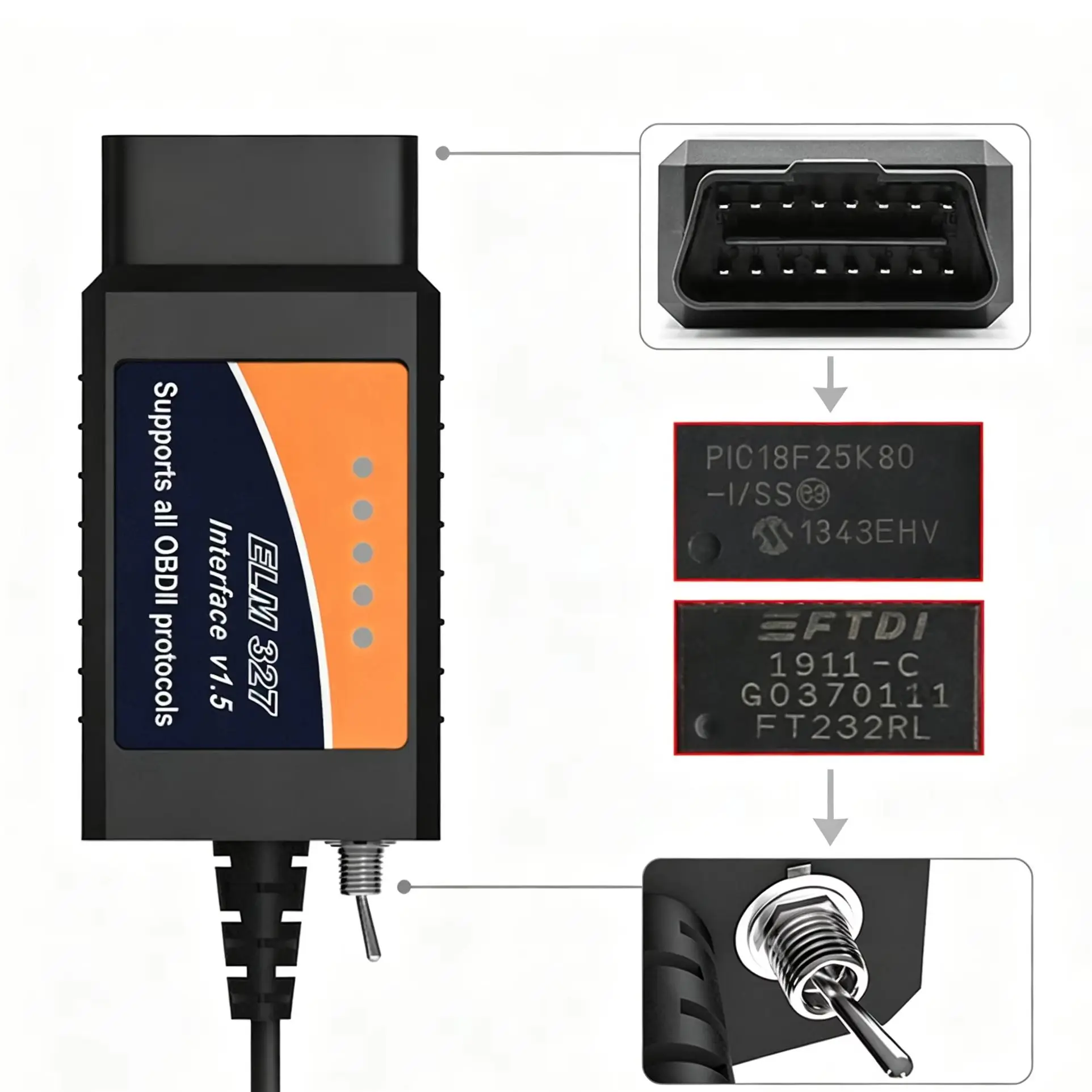 ELM327 USB OBD2 Diagnostic Cable with Switch MS-CAN HS-CAN for Mazda Lincoln Mercury FORScan