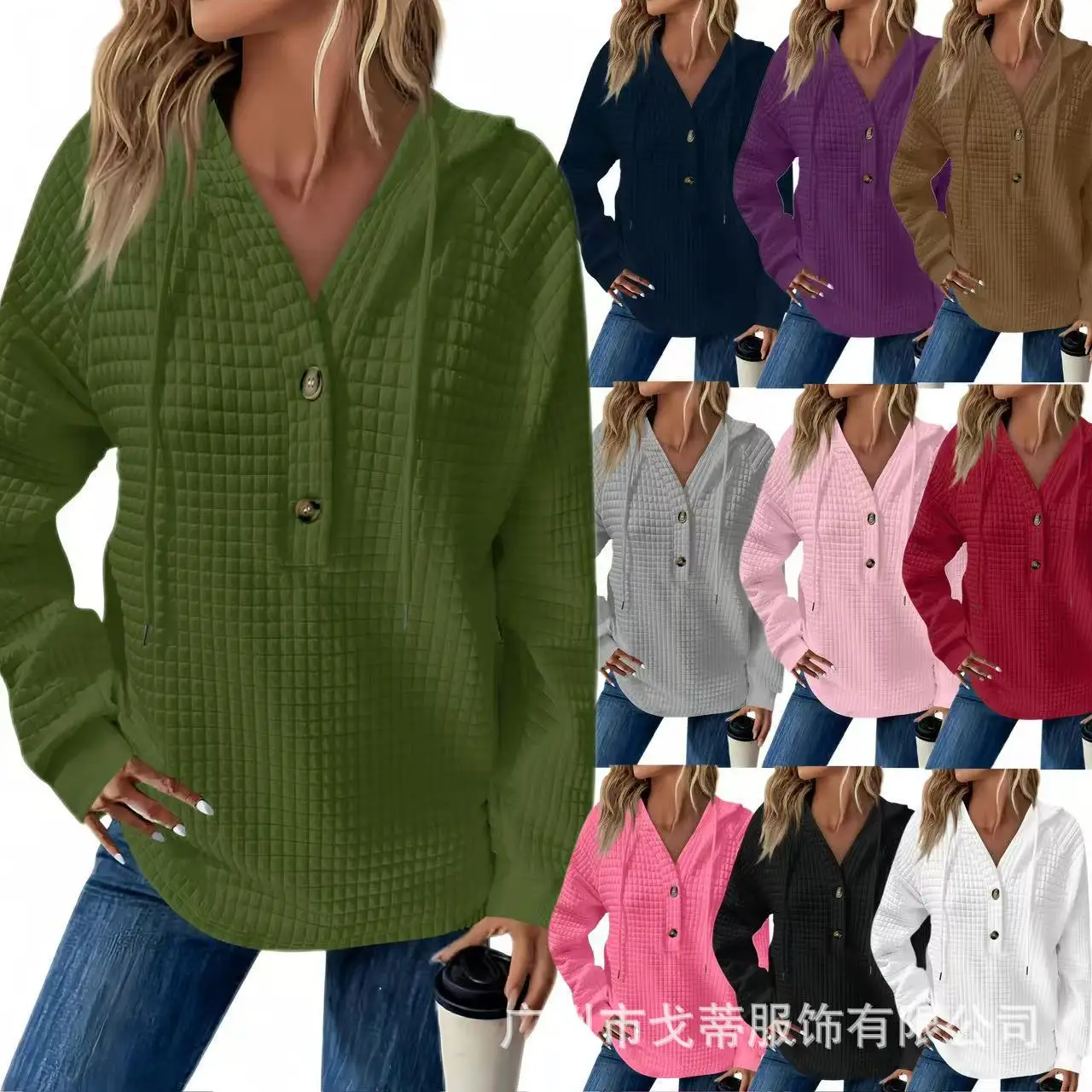 

Autumn Winter Women's Clothing Solid Color Square Cotton-padded Hooded Button Loose Long-sleeved Sweater 2025