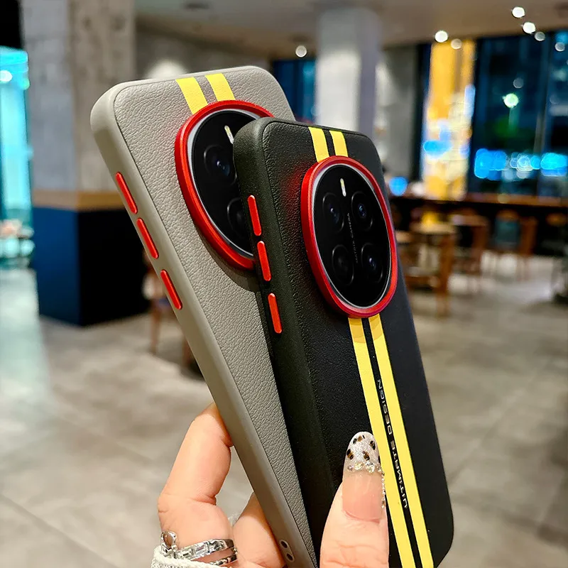 حافظة لهاتف Honor Magic 7، 7 Pro، 7 RSR، ELVEV، غطاء هاتف صلب من جلد البولي يوريثان ذو ملمس أصفر