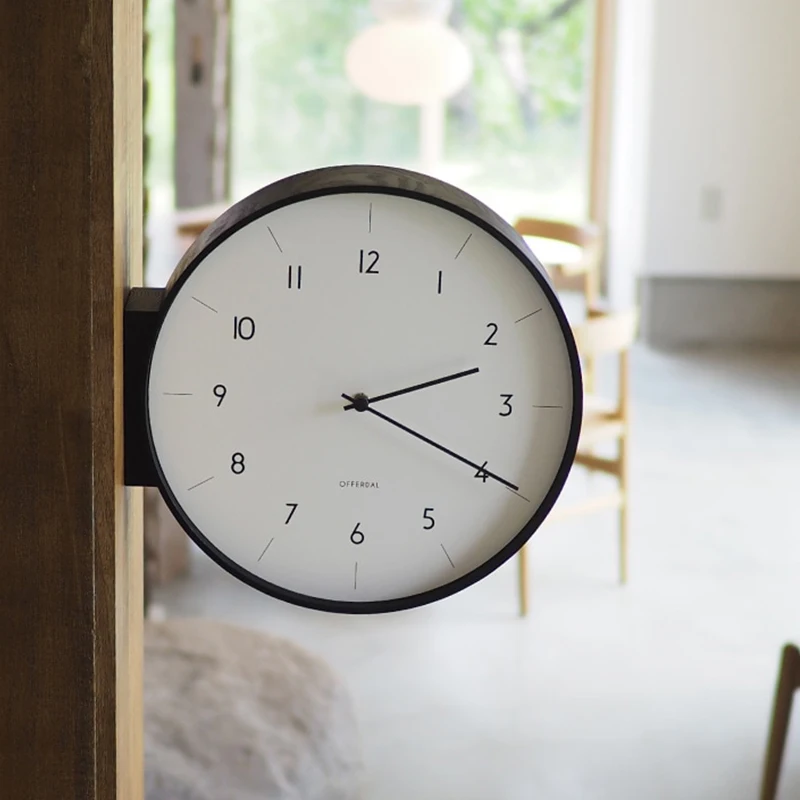 Japanese-style Solid Wood Double-sided Wall Clock Nordic Luxury Creative Living Room Wall Clock Simple High-end Home Decor FYWC