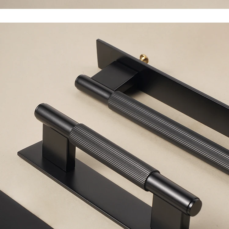 Dooroom Massiver Messinggriff in Schwarz mit Geradlinigem Muster, Moderner Stil, Schrank- und Kühlschranktürgriff, Schubladenknöpfe, Hardware-Griffe – Detail 11
