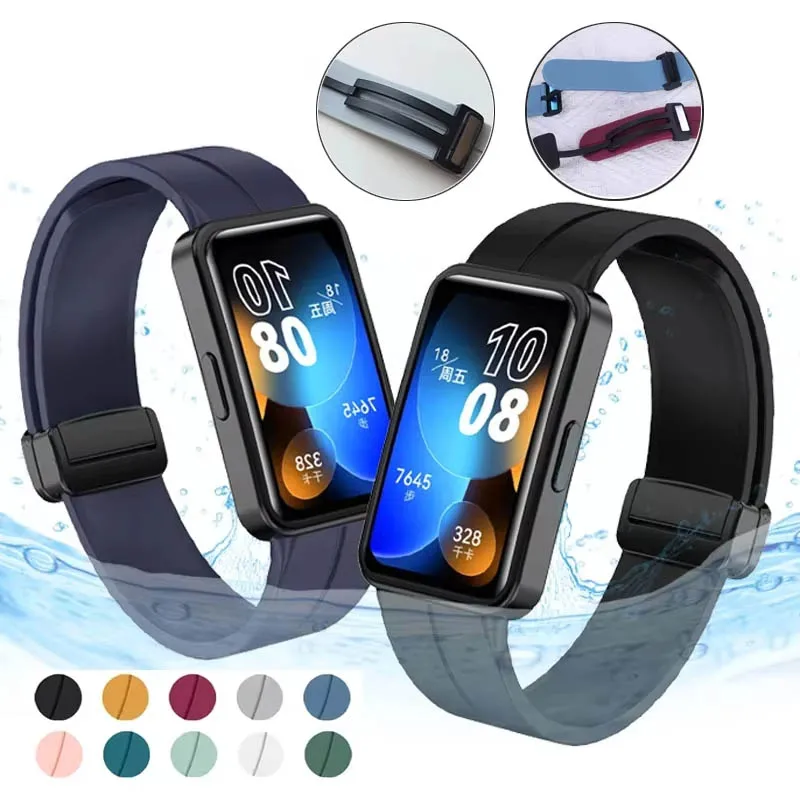 حزام سيليكون مغناطيسي لهواوي باند 8 9 10 سوار ساعة بديل معصمه سوار ساعة رياضي ناعم لهواوي Smartband 10