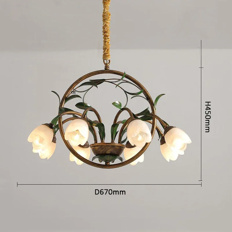 Nordic Scandinavian Style Room Apartment Decoration Chandelier Floral Wedding Pastoral Green Leaf Flower Glass Led Pendent Lamp