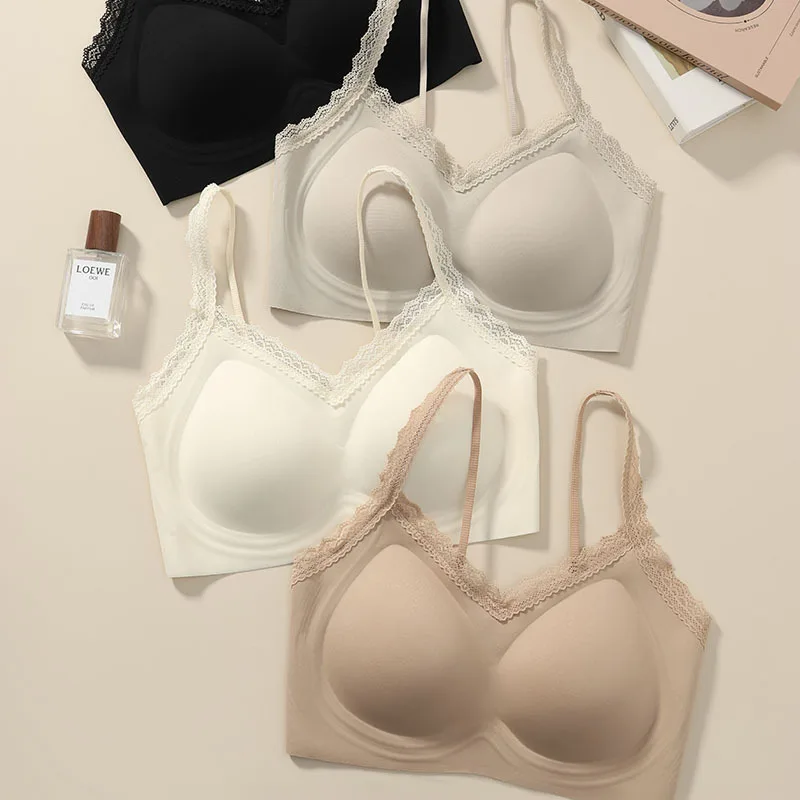 

Women Large Bra Push Up Ice Silk Seamless upper Bralette Lace Wireless Summer Bras Plus Size Top Lingerie Underwear