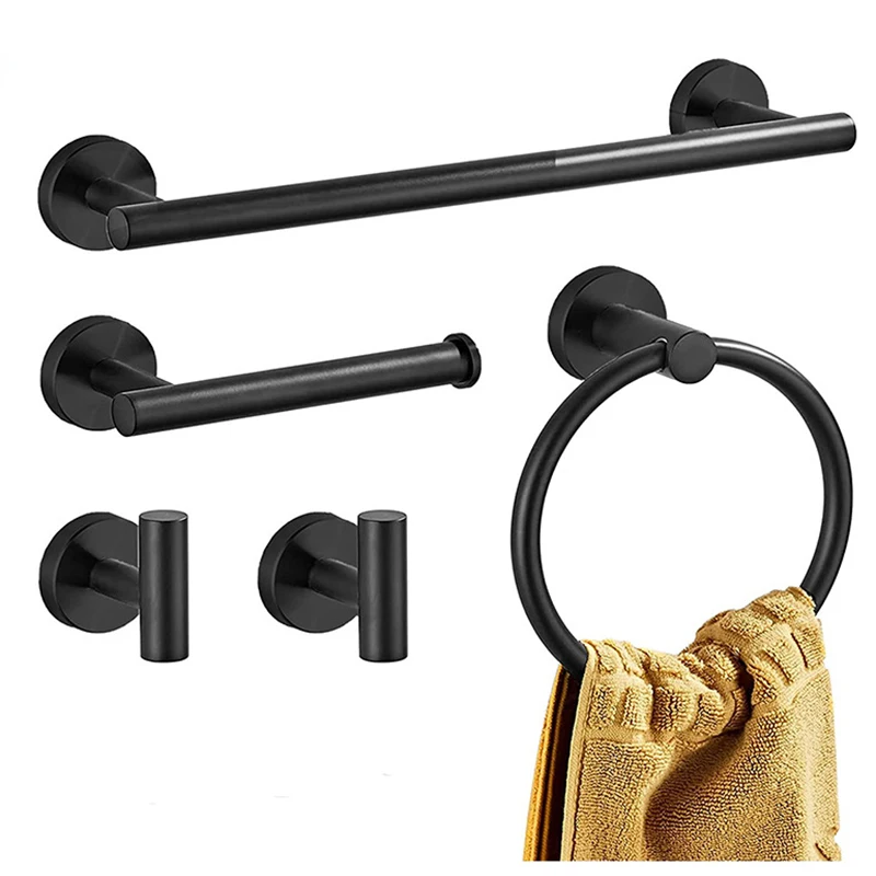 Stainless Steel Bathroom Toilet Paper Holder Towel Rack Hook Towel Ring Black Bathroom Hardwares Accessories Set