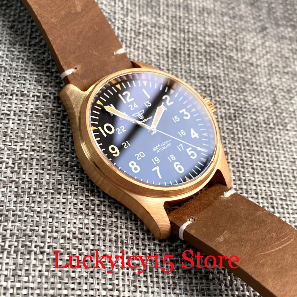 Tandorio Diver 200m Waterproof 39MM CUSN8 Sollid Real Bronzed Pilot Case Dial Automatic Men Watch NH35A PT5000 Movement