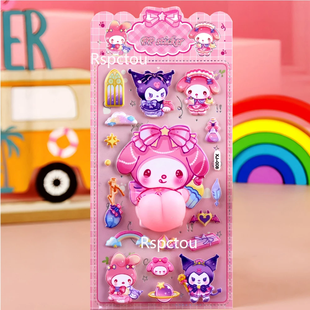 Cute Sanrio Cartoon My Melody Kuromi Happy Buttocks Stickers DIY Decoration Soft Pinched Decompression 3D Relief Bubble Sticker