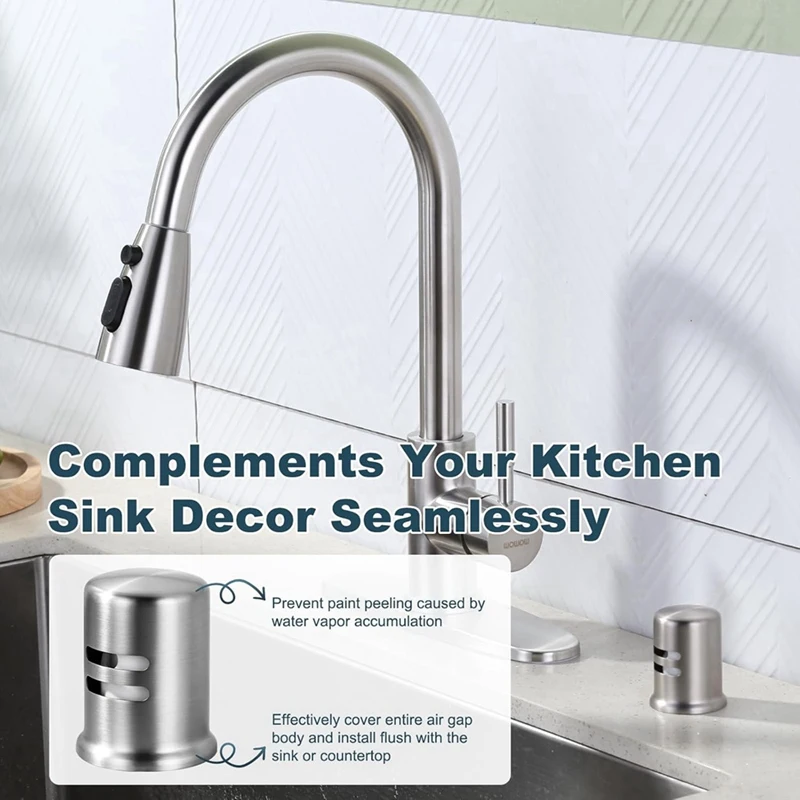ABDJ-식기 세척기 공기 갭 커버, 주방 싱크대 용 식기 세척기 공기 갭 캡, 솔리드 브래스 식기 세척기 오버플로 벤트 캡 키트