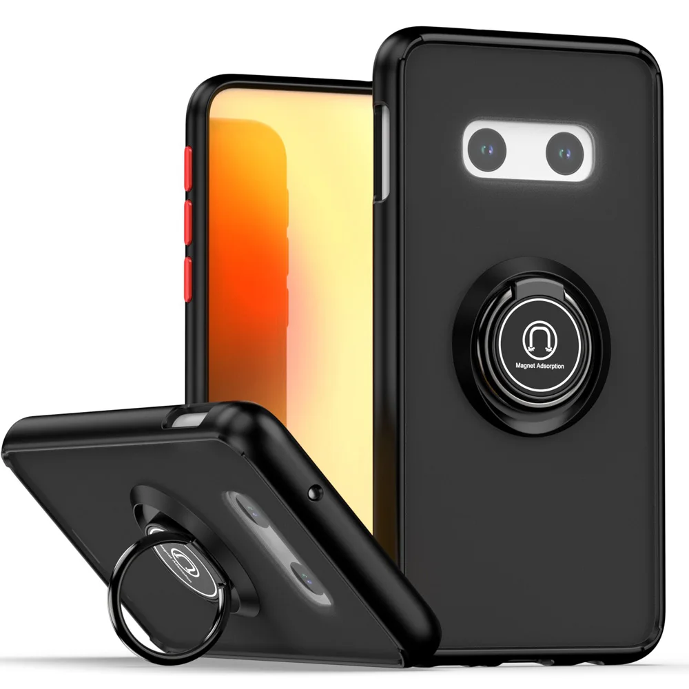 For Samsung Galaxy S10E G970F Case Metal Ring Holder Shockproof Silicone Bumper Matte Back Cover Hard Case for Samsung S10FE