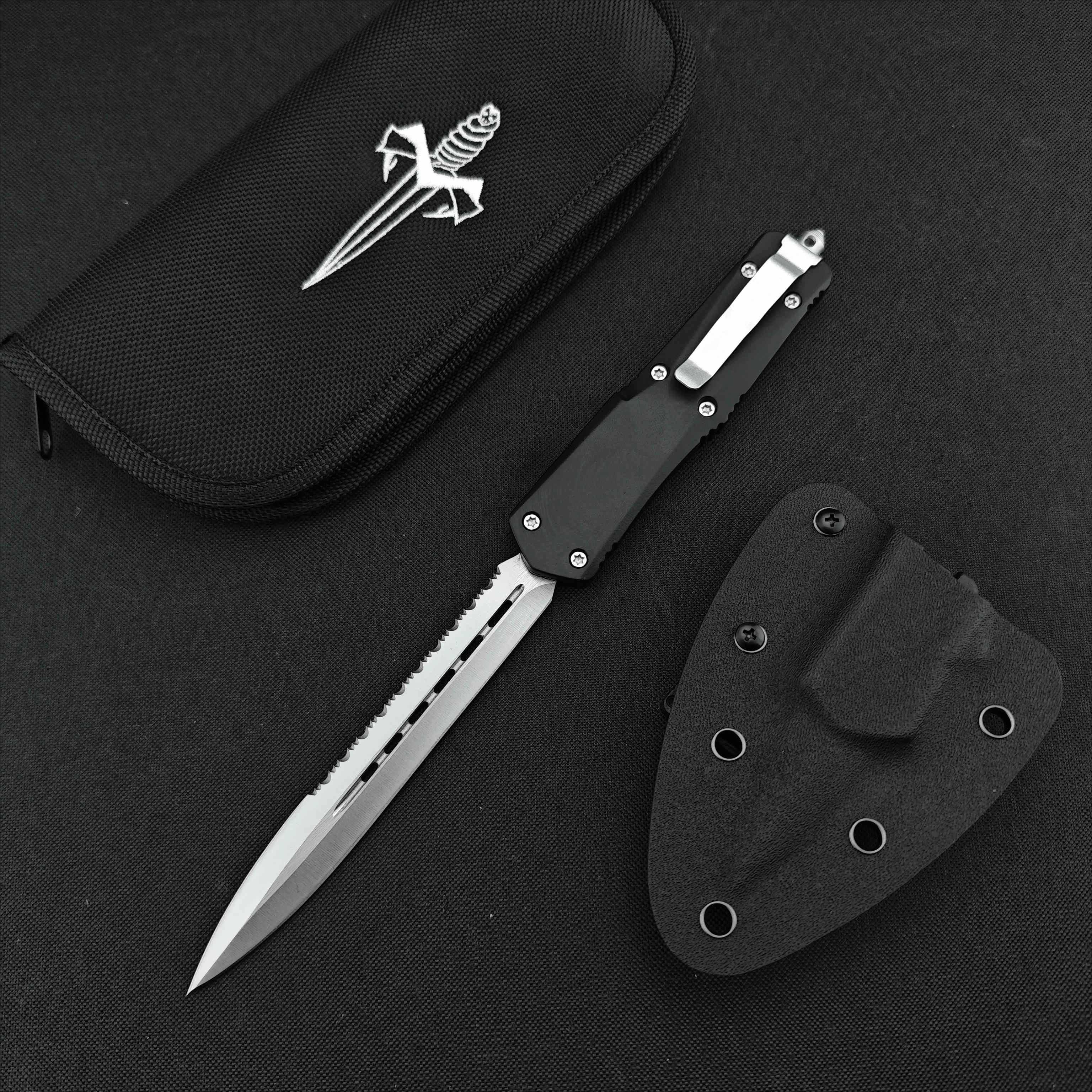 Outdoor hiking knife 440C blade Zinc alloy handle EDC Tool knife Tactical Hunting Portable knife Self-defense belt Kydex sheath