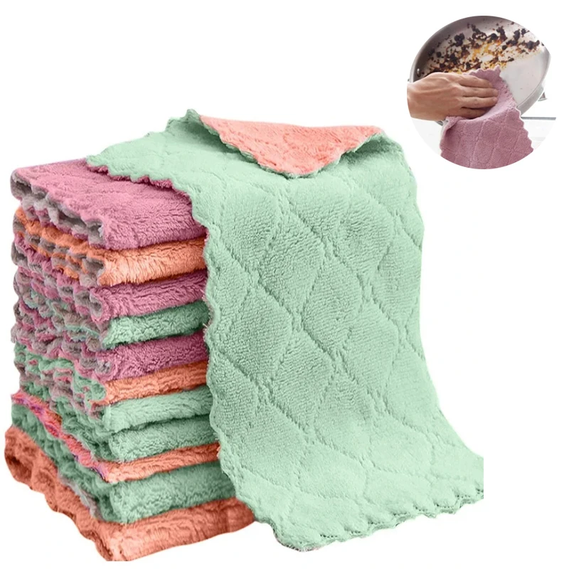 10 Pcs Two Tone Dishwashing Cloth Absorbent Wiping Tablecloth Hand Towel Non Greasy and Lint Free Clean White Cloth