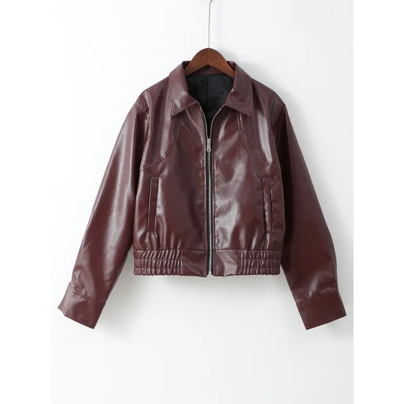 European American Cross-border New Fashion Femininity Commuter Street Loose Coat Individuality Lapel Zipper Long-sleeved Jacket