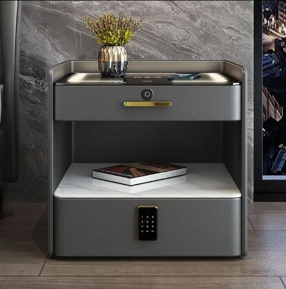 

Intelligent Solid Wood Nightstand With Charging Station Modern Smart Bedside Table