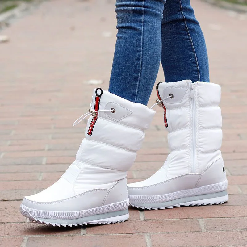 Winter thick women\'s snow boots Warm Plush Mid-calf Boots Non slip Waterproof  Platform Snow Boot Casual Female White shoes