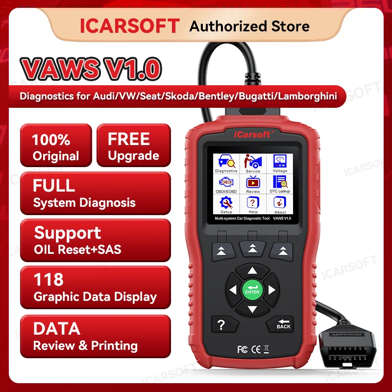 

iCarsoft VAWS V1.0 для VW/Audi/Skoda/Seat/Bentley/Bugatti/Lamborghini OBD2 диагностический инструмент + сброс масла/SAS + бесплатное обновление + печать данных