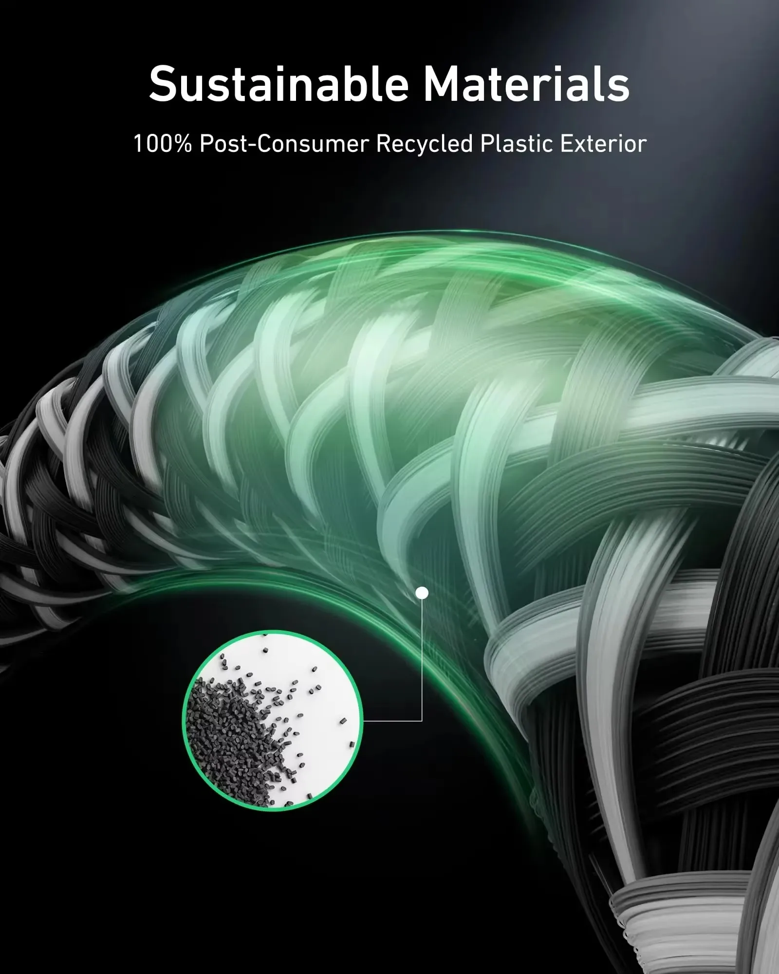 Kabel Anker Prime 240W, 90 cm, USB-C – USB-C, szybkie ładowanie, wykonany z recyklingowanych materiałów, opleciony nylonem, zapewniający trwałość nawet po 100 latach uginania, obsługuje szybkie ładowanie PD. — zdjęcie produktu 5