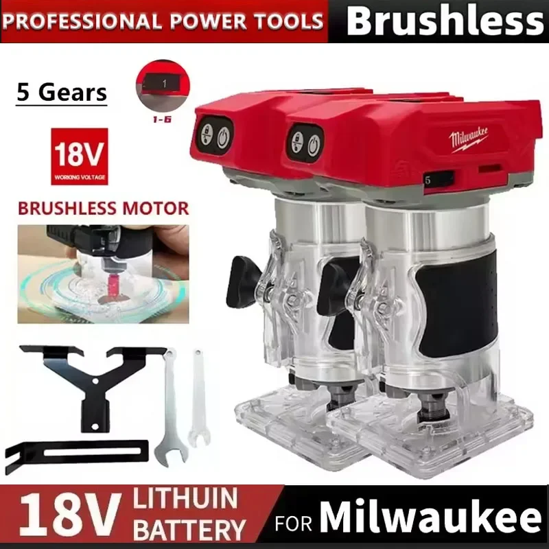 

Milwaukee Brushless Trimmer Cordless Electric Router for Carpenter Milling Engraving Slotting 18v Battery Powered Tool