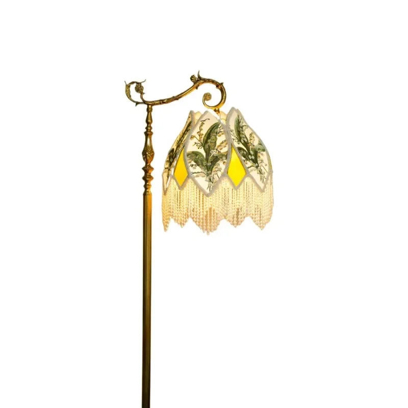 

Embroidery European French Vintage Brass Atmosphere Desk Bedroom Living Room Fishing Floor Lamp