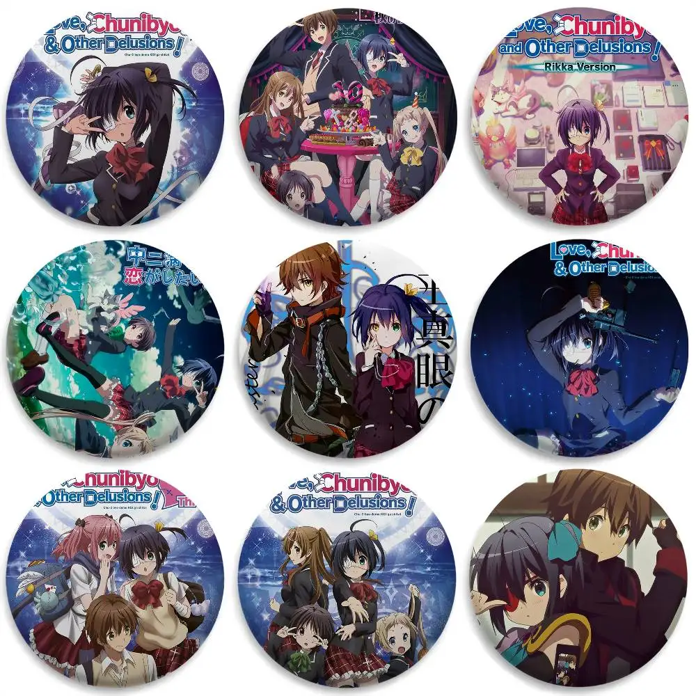 

Love Chunibyo Rikka Takanashi Badges Round Exquisite Badge Brooches Creative Pins For Clothes Hat Backpack Gift Accessories