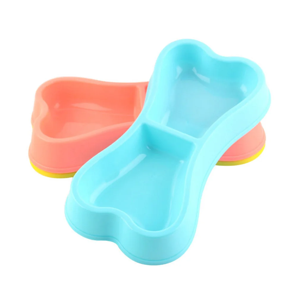 Portable Plastic Bone Shape Puppy Water Food Feeder Feeding Bowl for Cats Dogs Pet Accessories (Blue)