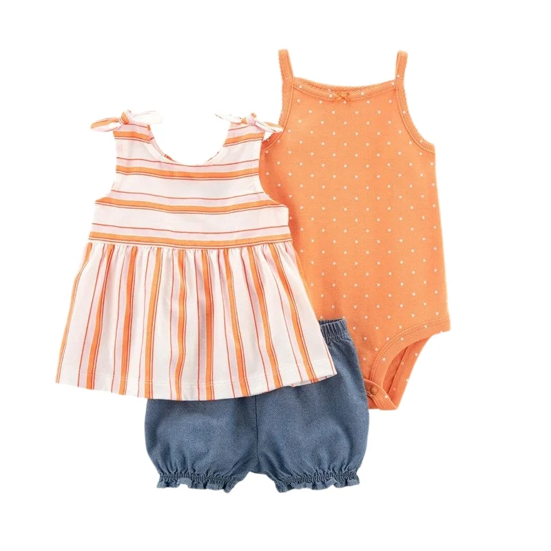 Conjunto de ropa para bebé, camiseta + Body + Pantalones cortos, traje de 3 piezas, traje para bebé recién nacido 2024