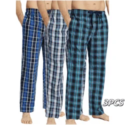 JupiterSecret 3 piezas de pantalones de pijama de algodón fino a cuadros para hombre, pantalones de dormir casuales y cómodos con bolsillos