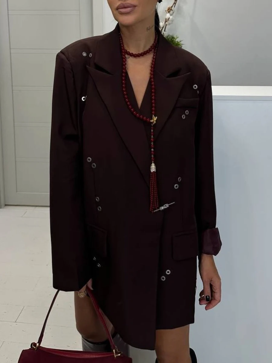 TWOTWINSTYLE Solid Losse Gesplitste Lovertjes Mode Blazers voor Vrouwen Revers Lange Mouwen Patchwork Pocket Casual Blazer Vrouwelijke Nieuwe