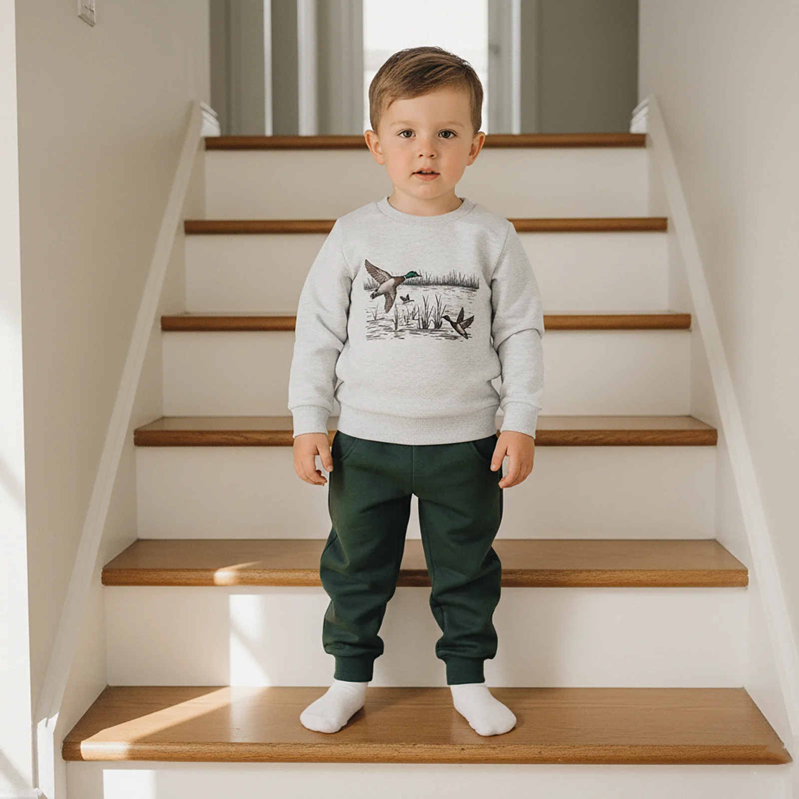 Little Toddler Boy Fall Outfit Animal Print Crew Neck Long Sleeve Sweatshirt and Pants 2 Pcs Set