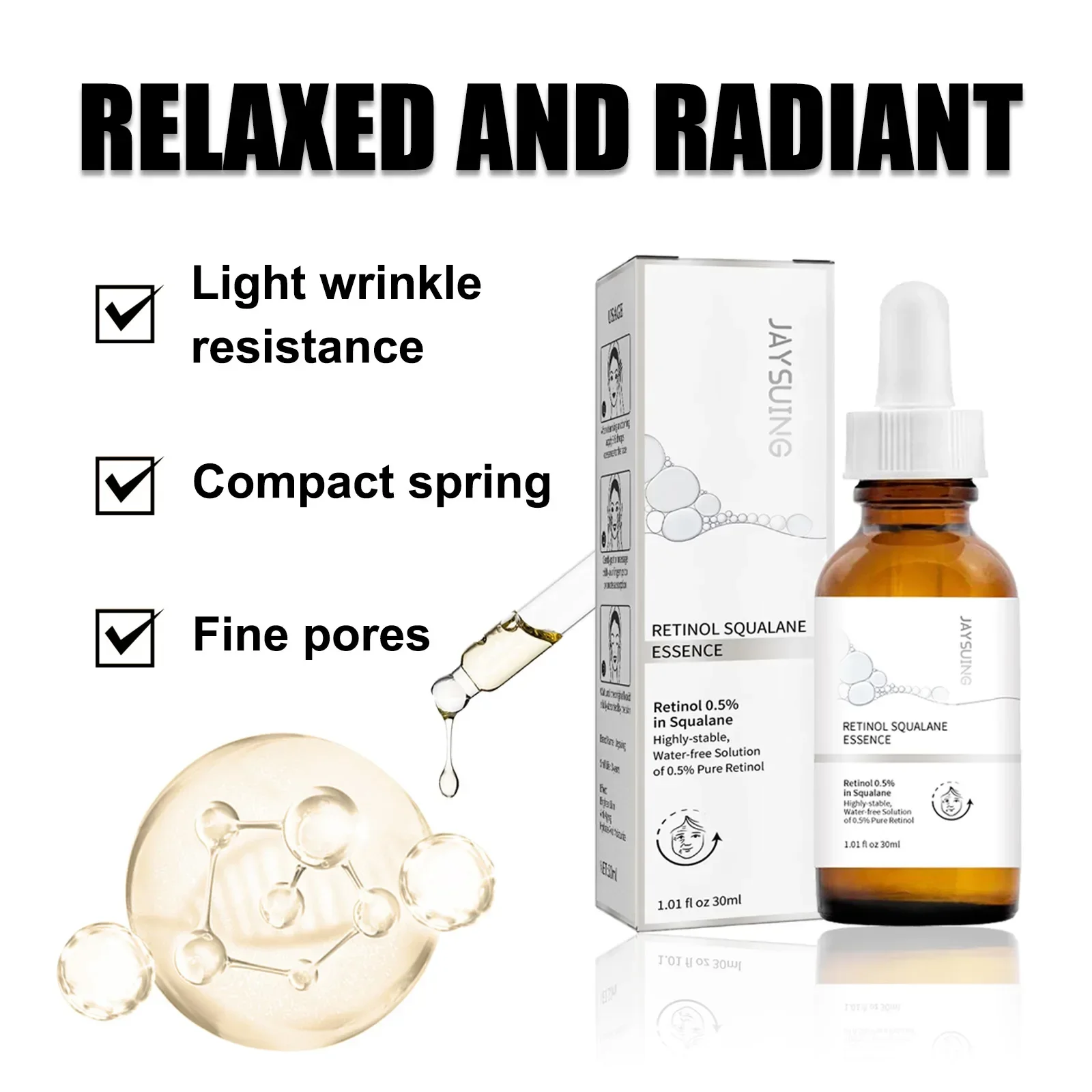 

Retinol 0.5% Squalane Essence Lifting and Fading Facial Wrinkles Hydrating Anti-Wrinkle Essence Repair Damaged Skin Whitening