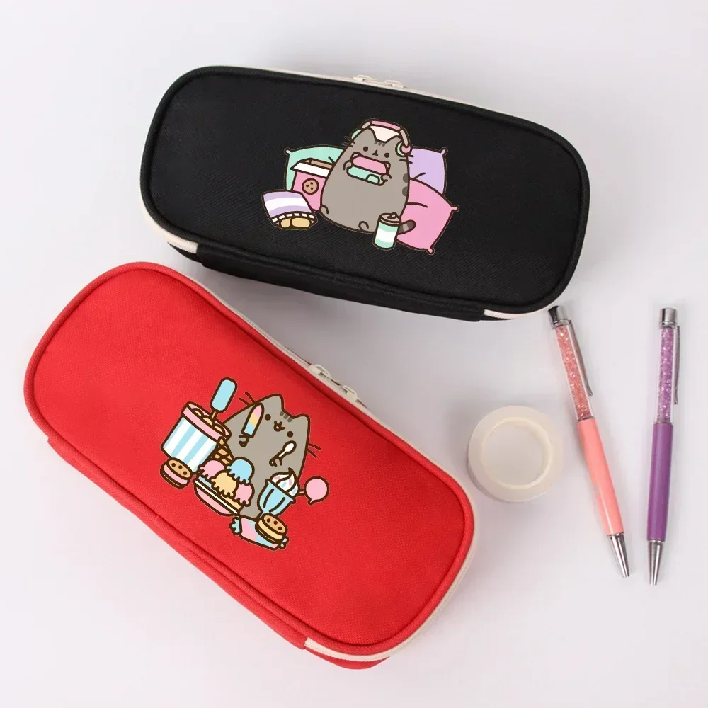 Pusheens Pencil Case Large Portable Cartoon Creative zipper Canvas Pouch Student School Supplies Stationery Storage Bag kid gift