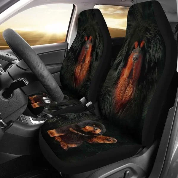 2pcs Tibetan Mastiff Dog Print Car Seat Covers