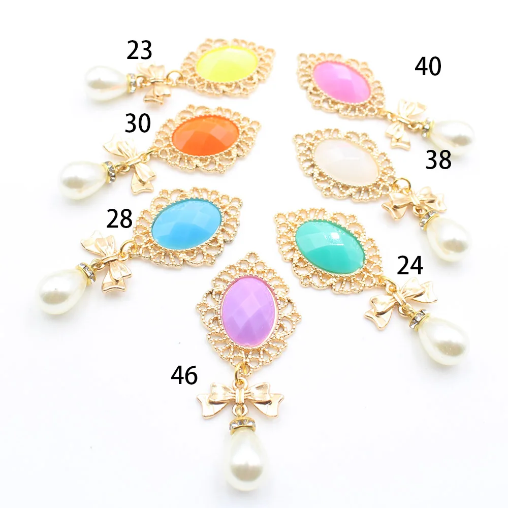 Golden diamond oval gold flower plate, water droplet pearl accessories, DIY luggage headwear, multi-color handmade decorative ac