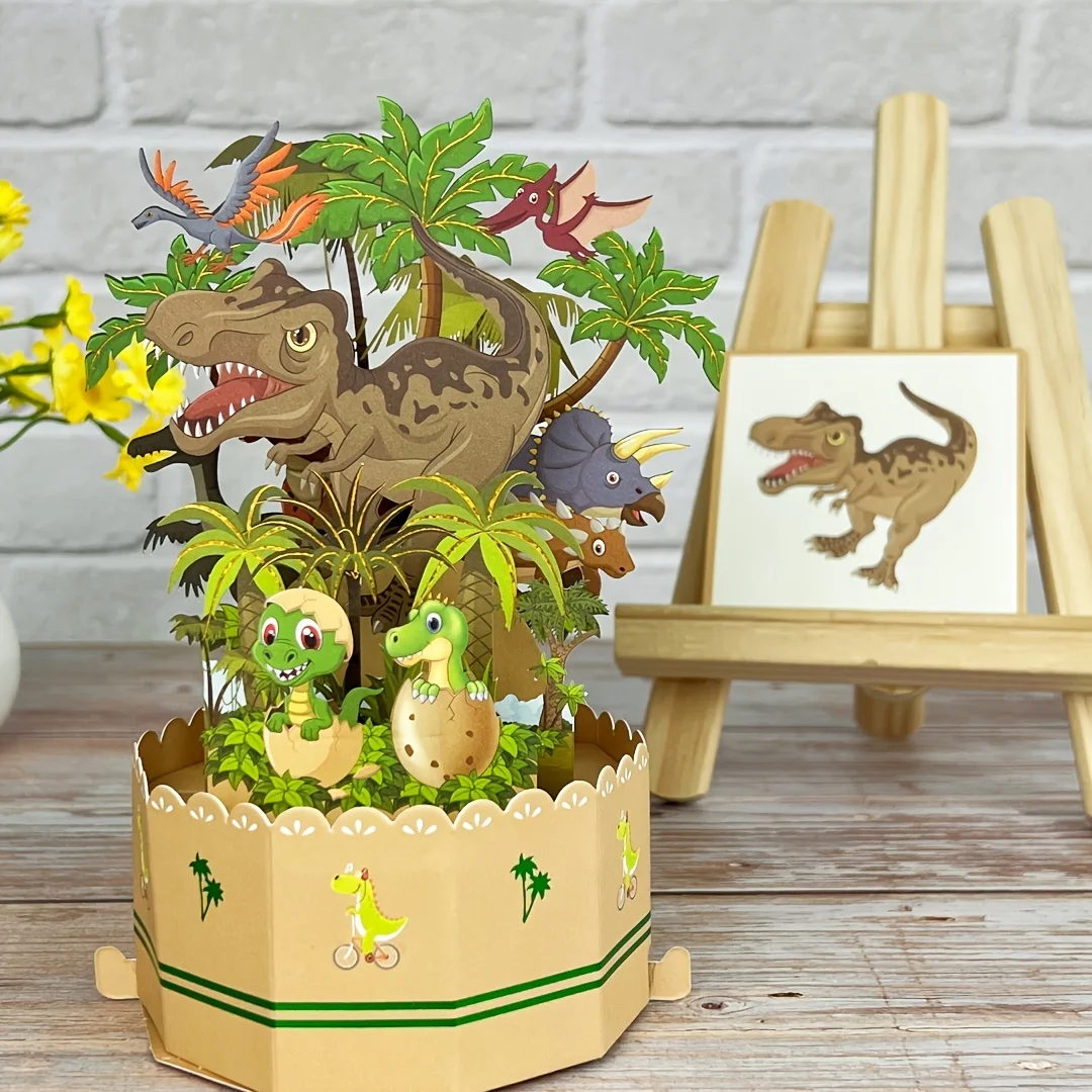 1 Stück 3D-Dinosaurier-Grußkarte mit Umschlag, Cartoon-Tier-Thema, Geburtstagsgeschenk, festliche Artikel, Dinosaurier-Party-Dekorationen – Detail 1