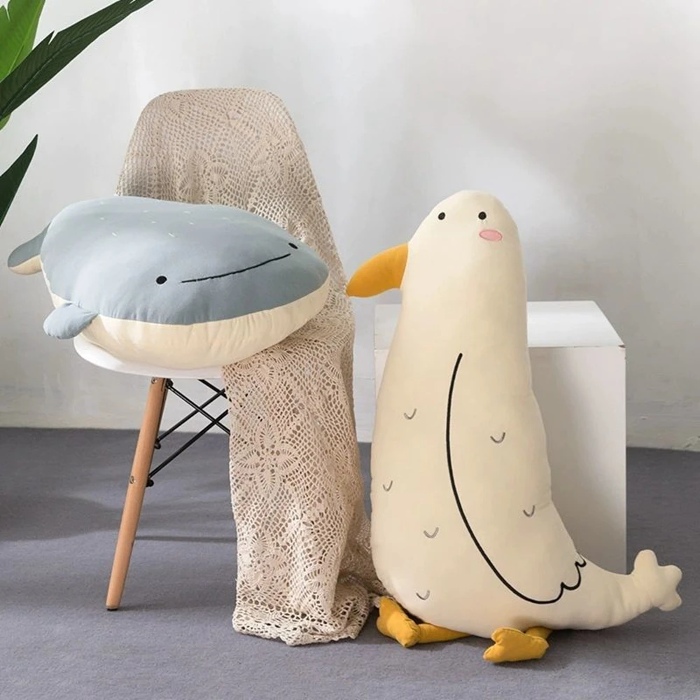 Large Long Cuddly Animal Plush Pillow Seabird Bear Whale Lazy Sofa Chair Sleeping Cushion Pillow Doll Festive Gift Birthday Gift