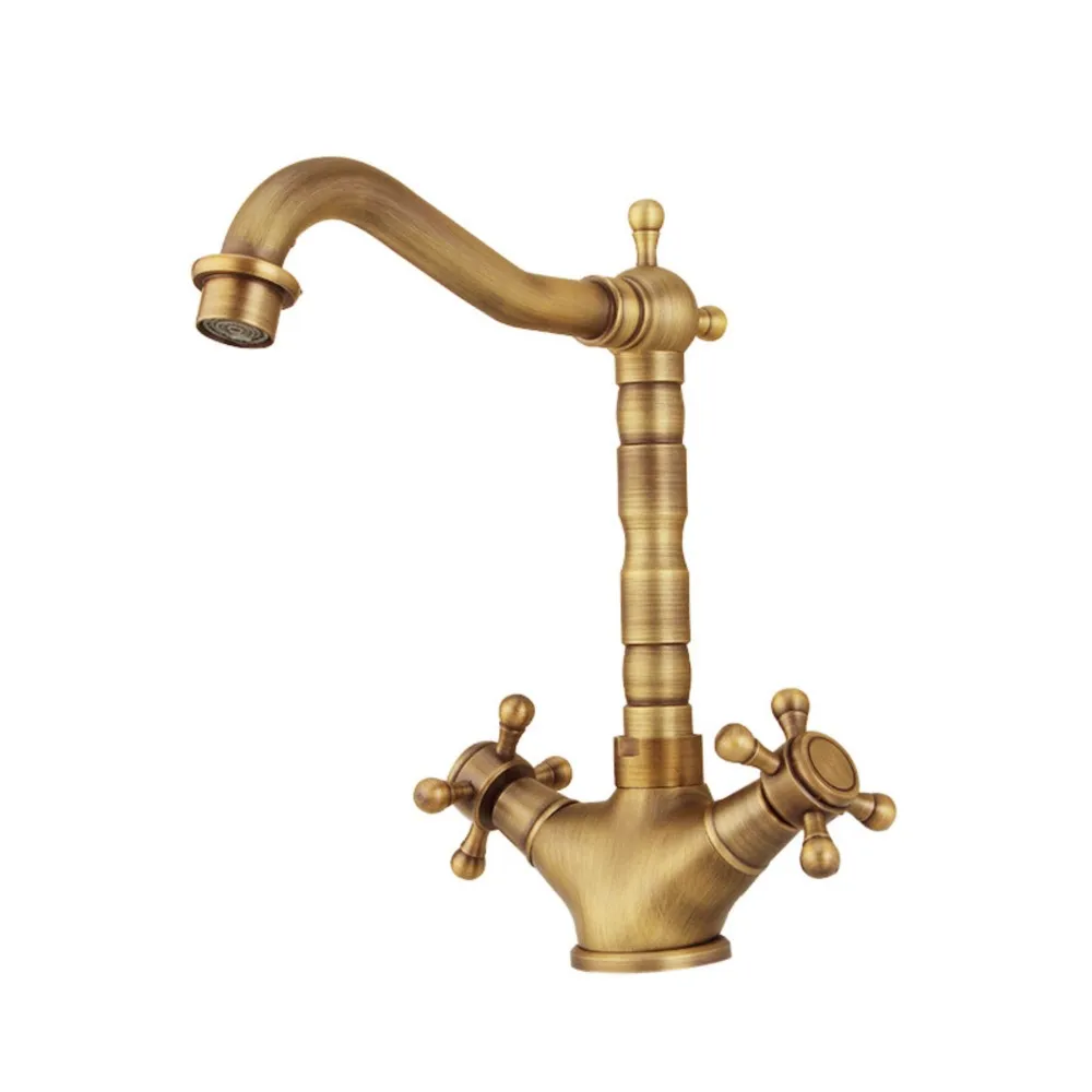 

Antique Brass Washbasin Faucet Under The Basin Faucet 2 Handles Tap Hot and Cold Water Basin Faucet