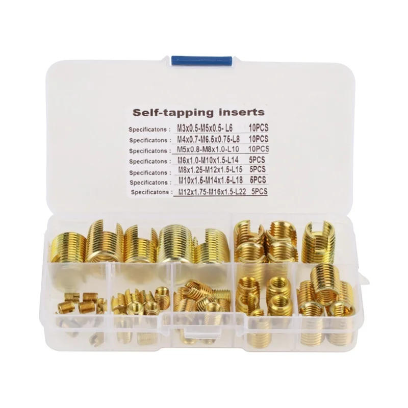 

50Pcs Brass Tone Self Tapping Thread Slotted Inserts Combination Set Repair Thread Tool